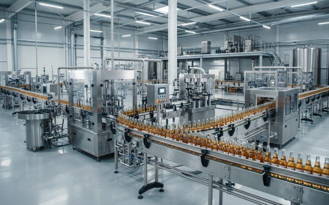 Automatisierte Abfüllanlage in einer Lebensmittelproduktion — Symbolbild zum Berufsbild Fachkraft für Lebensmitteltechnik